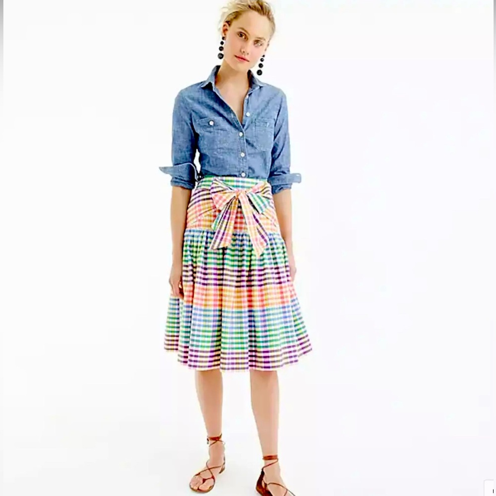 J.Crew tie front rainbow gingham skirt size 4